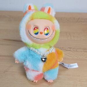 Colorful Plush Monster Toy with Pearl Necklace